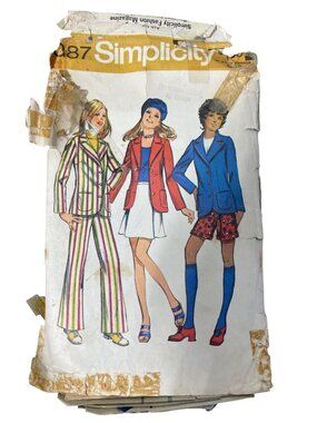 Vintage 70s Simplicity 9887 Sewing Pattern Size 12 Jacket Skirt Pants Shorts CUT